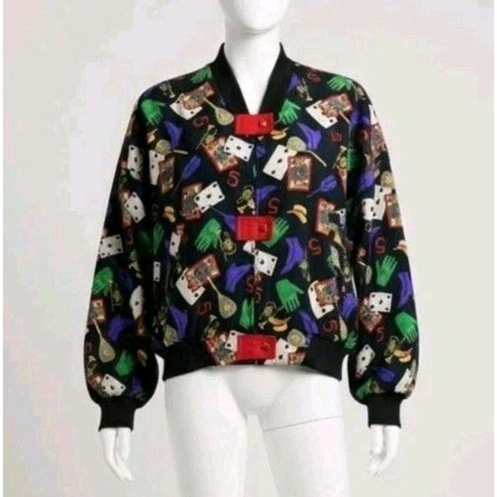 Vintage 80s 90s TAIL USA Bomber Jacket Playing Cards Trumpet Tennis Racquet S